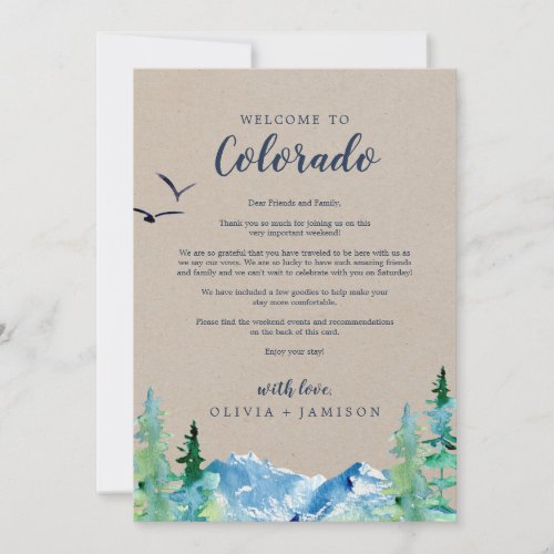 Kraft Colorado Wedding Welcome Letter  Itinerary