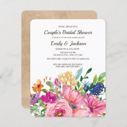 Kraft Colorful Floral Couples Bridal Shower Invitation
