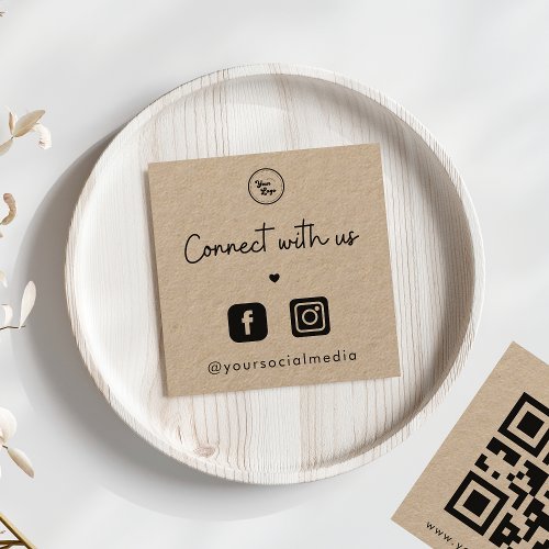 Kraft Connect with Us Heart 2 Social Media QR Code Square Business Card