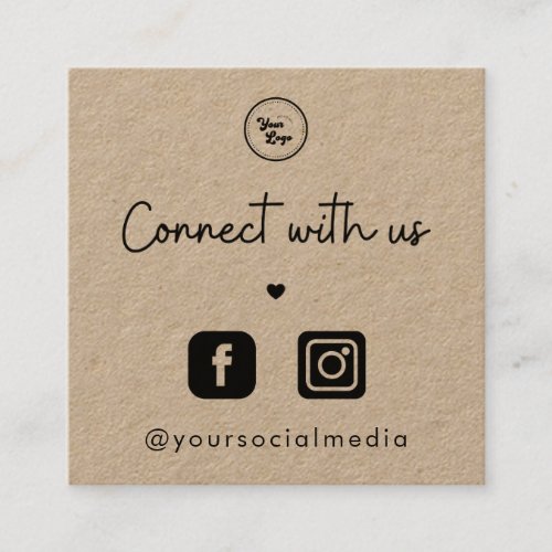 Kraft Connect with Us Heart 2 Social Media QR Code Square Business Card