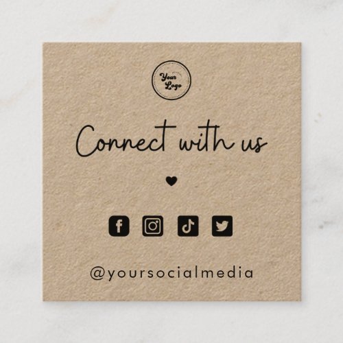 Kraft Connect with Us Heart 4 Social Media QR Code Square Business Card