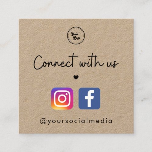 Kraft Connect with Us Heart Social Media QR Code Square Business Card