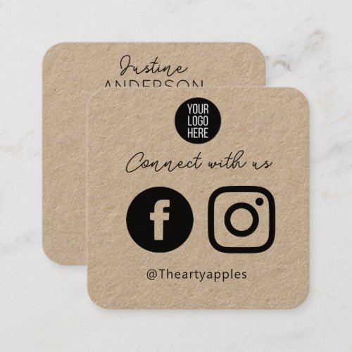 Kraft Connect with Us Social Media QR Code Square Business Card