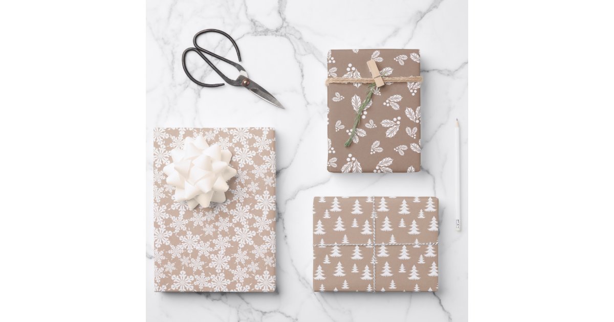 Kraft Country Christmas Designs White Wrapping Paper Sheets, Zazzle