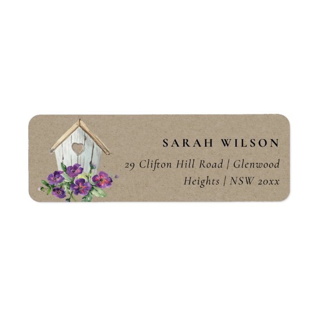 KRAFT COUNTRY VIOLET FLORAL BIRD HOUSE ADDRESS LABEL (Front)