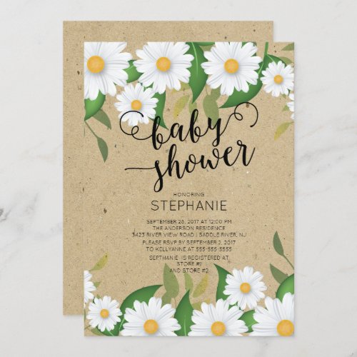 Kraft Daisy Flowers Baby Shower Invitation