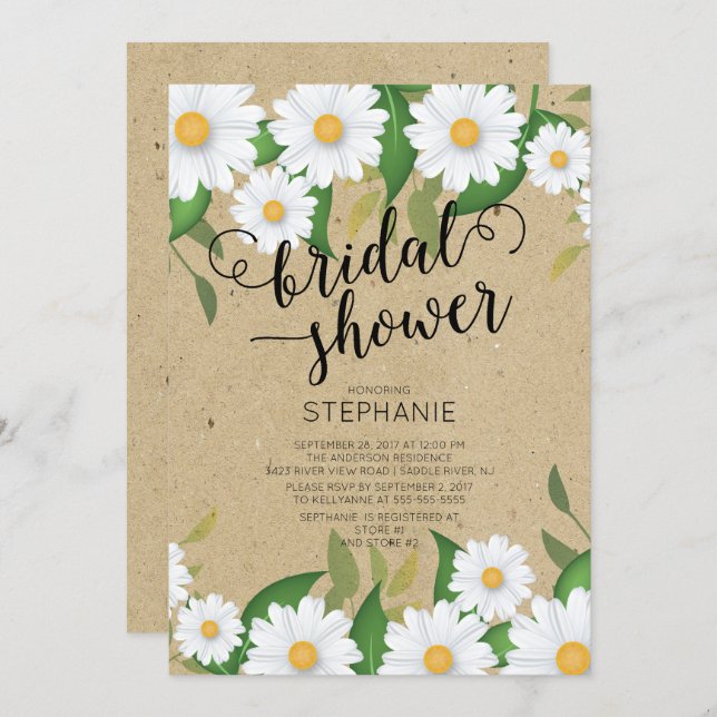Kraft Daisy Flowers Bridal Shower Invitation (Front/Back)