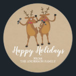 Kraft Dancing Reindeer Christmas Sticker<br><div class="desc">Cute dancing reindeer Happy Holidays Sticker set on a kraft background.</div>