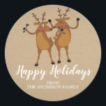 Kraft Dancing Reindeer Christmas Sticker<br><div class="desc">Cute dancing reindeer Happy Holidays Sticker set on a kraft background.</div>