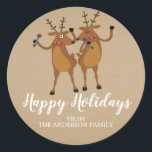 Kraft Dancing Reindeer Christmas Sticker<br><div class="desc">Cute dancing reindeer Happy Holidays Sticker set on a kraft background.</div>
