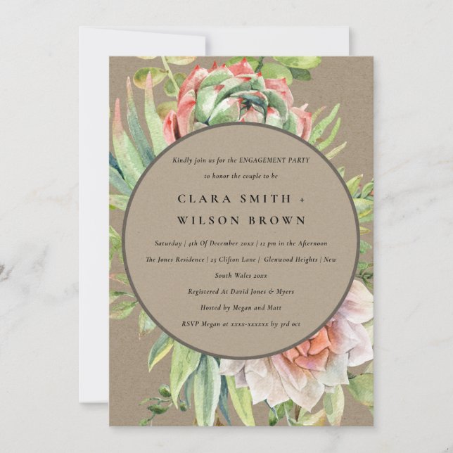 KRAFT DESERT SUCCULENT CACTI FOLIAGE ENGAGEMENT INVITATION (Front)
