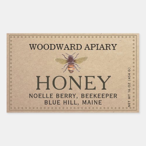 Kraft Double Border Honey Label with Honeybee