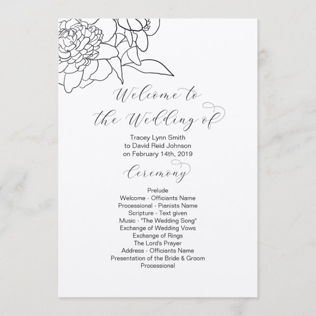 Kraft Drawn Floral Wedding Program 2 sided (Front)