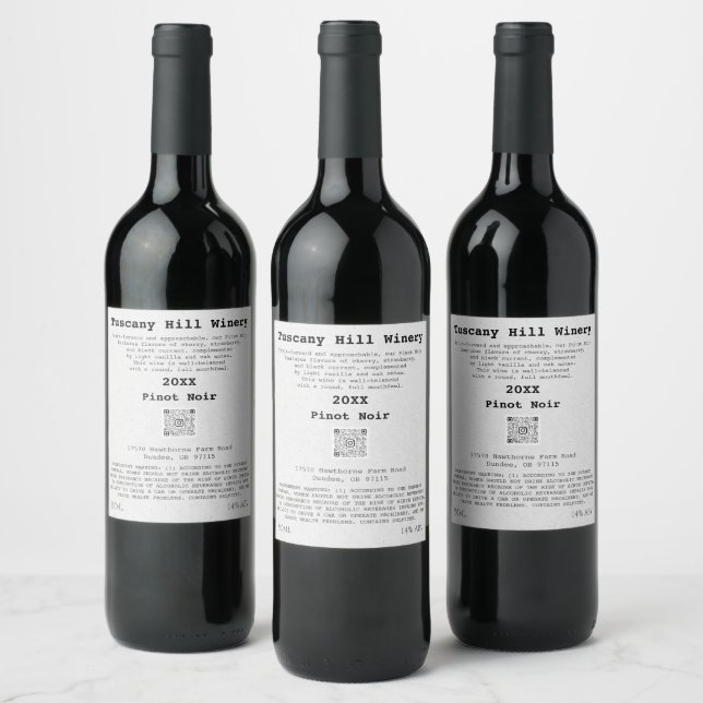 Kraft Effect Gray Custom QRCode LOGO Description  Wine Label (Bottles)