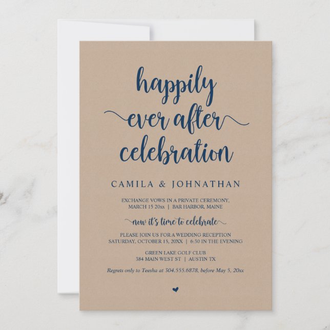 Kraft Elopement, Happily Ever After Celebration In Invitation (Front)