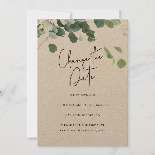 Kraft Eucalyptus Change Date Wedding Postponement Announcement