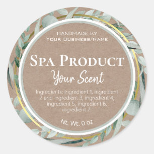 Kraft Eucalyptus Foliage Watercolor Bath And Spa Classic Round Sticker