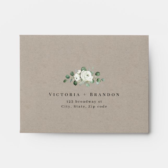 Kraft eucalyptus greenery floral wedding RSVP Envelope (Front)