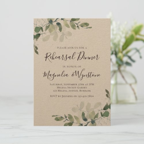 Kraft Eucalyptus Rehearsal Dinner Luxury Invitation