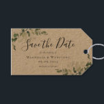 Kraft Eucalyptus Watercolor Wedding Save The Date Gift Tags<br><div class="desc">Let your friends and family know that you have set a date for your wedding with this beautiful watercolor eucalyptus Save the Date tag. **PLEASE READ BEFORE ORDERING** If you make changes to the shape or size or choose another product and the design is cropped in any way or doesn't...</div>