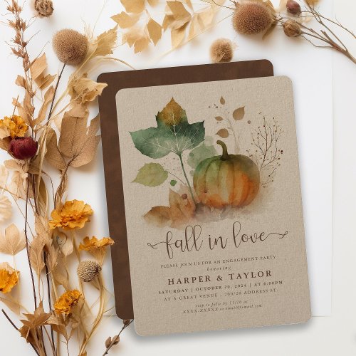 Kraft Fall In Love Rustic Pumpkin Engagement Party Invitation