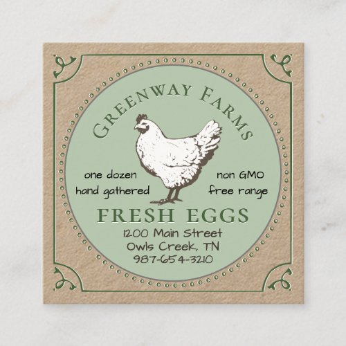 Kraft Farm Name Fresh Eggs Business Card with Hen