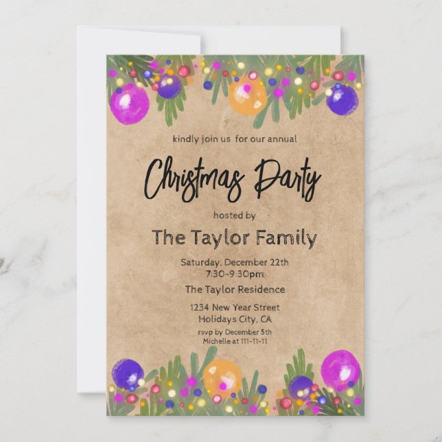 Kraft Festive Christmas Wreath Dinner Party  Invitation (Front)