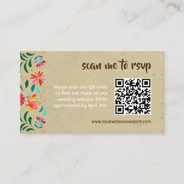 Kraft Flora Wedding Invitation QR Code RSVP Card (Front)