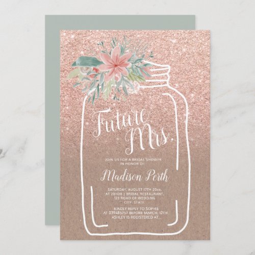 Kraft floral mason jar glitter bridal shower invitation