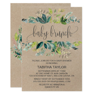 Brunch Baby Shower Invitations Zazzle Kraft Foliage Baby Brunch Invitation