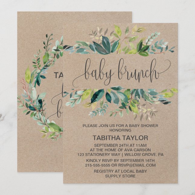 Kraft Foliage Baby Brunch Invitation (Front/Back)