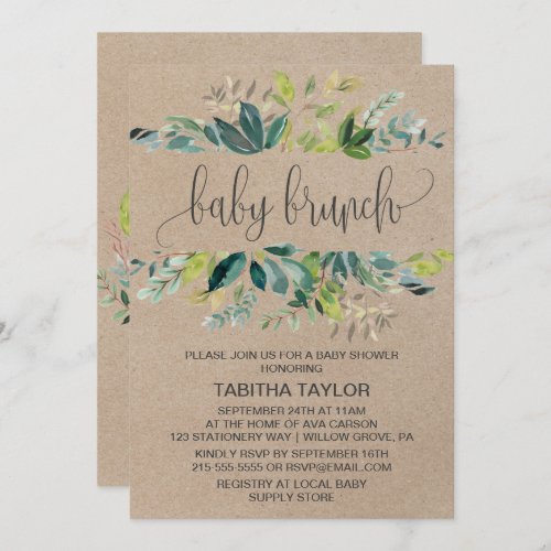 Kraft Foliage Baby Brunch Invitation
