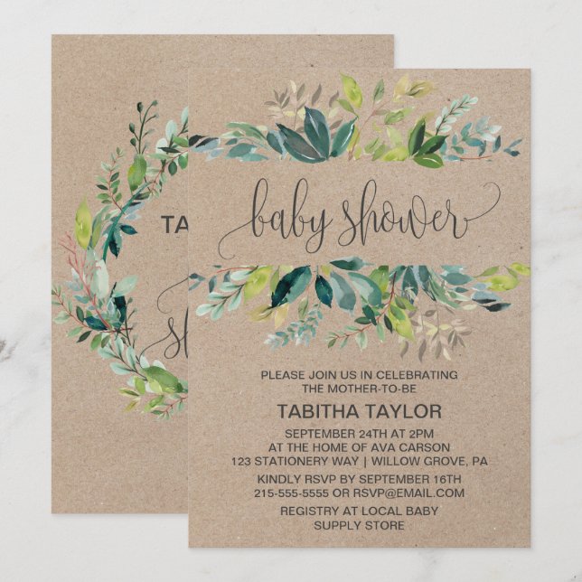 Kraft Foliage Baby Shower Invitation (Front/Back)