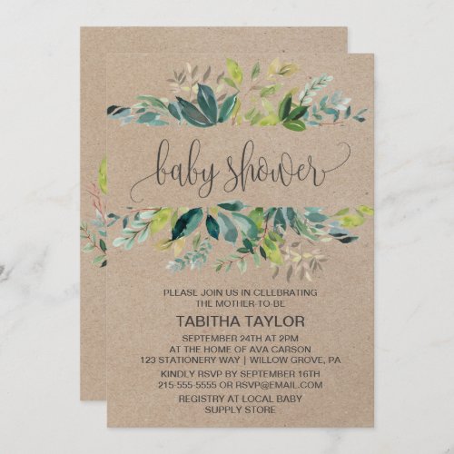 Kraft Foliage Baby Shower Invitation