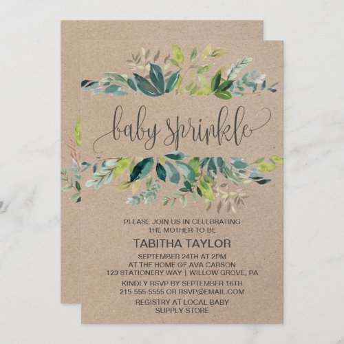 Kraft Foliage Baby Sprinkle Invitation