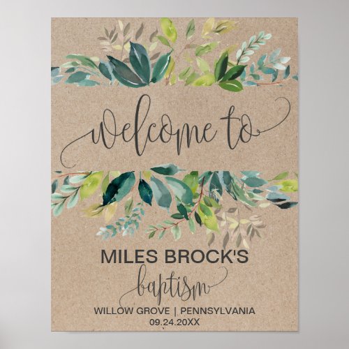 Kraft Foliage Baptism Welcome Poster