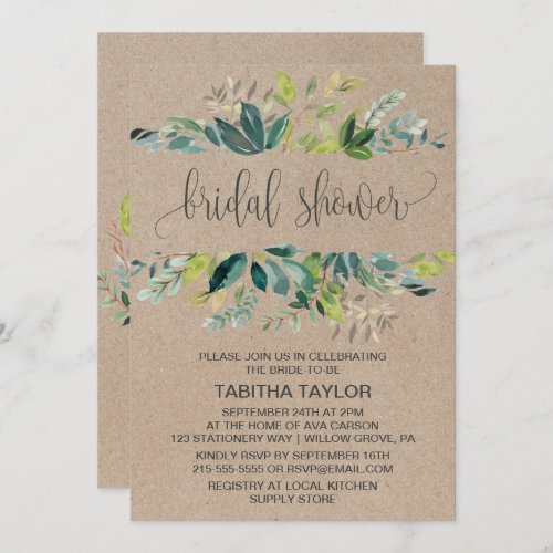 Kraft Foliage Bridal Shower Invitation