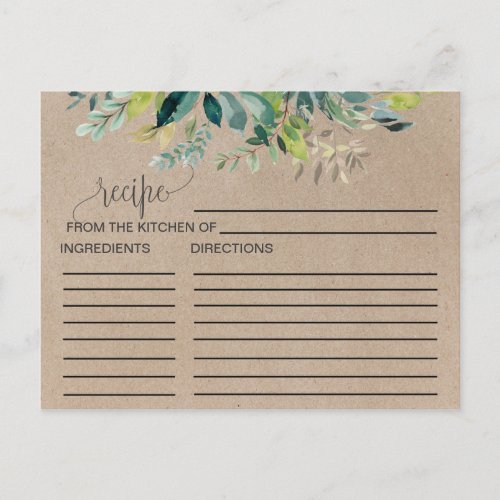 Kraft Foliage Bridal Shower Recipe Cards