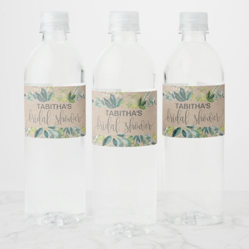 Kraft Foliage Bridal Shower Water Bottle Label