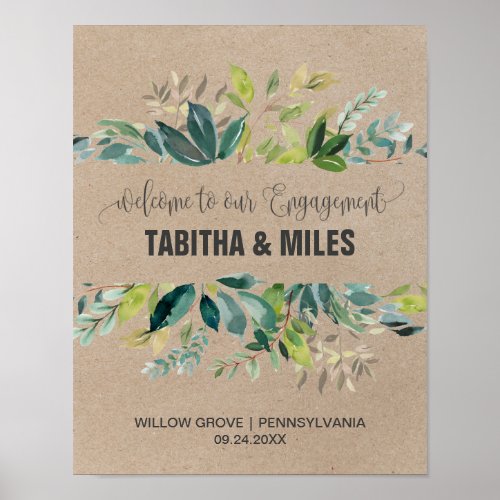 Kraft Foliage Engagement Party Welcome Poster