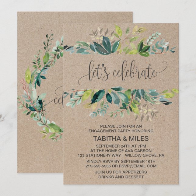 Kraft Foliage Let's Celebrate Engagement Party Invitation (Front/Back)