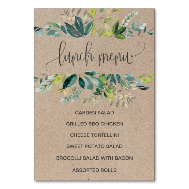 Kraft Foliage Lunch Menu Sign Table Number (Front)