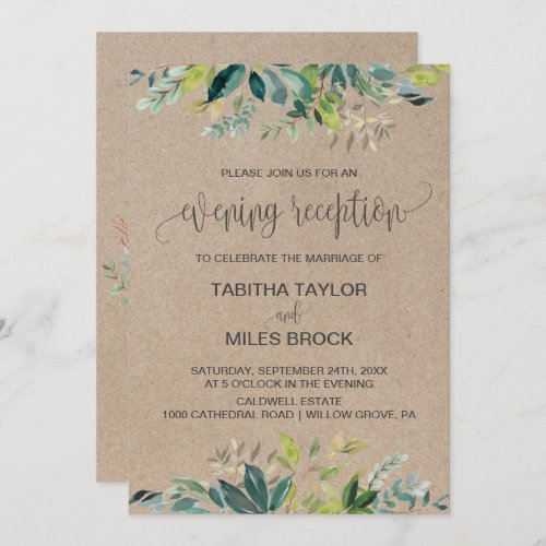 Kraft Foliage  Monogram Backing Evening Reception Invitation