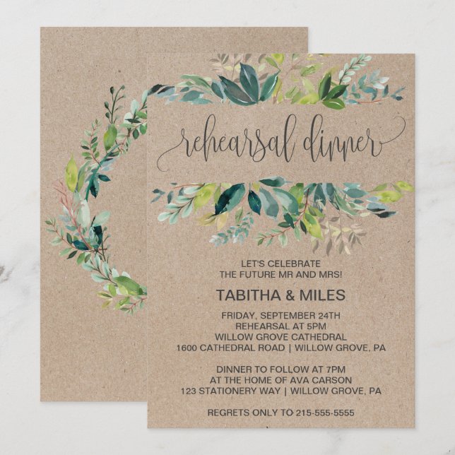 Kraft Foliage Rehearsal Dinner Invitation (Front/Back)