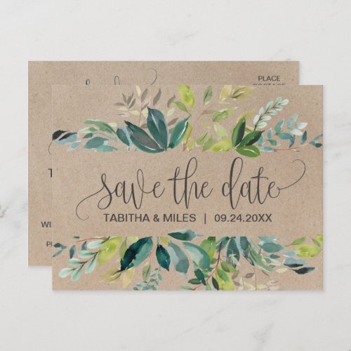 Kraft Foliage Save the Date Announcement Postcard