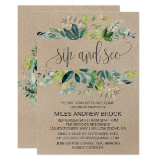 Kraft Foliage Sip and See Invitation