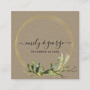 KRAFT FOLIAGE WATERCOLOR WEDDING WEBSITE RSVP SQUARE BUSINESS CARD