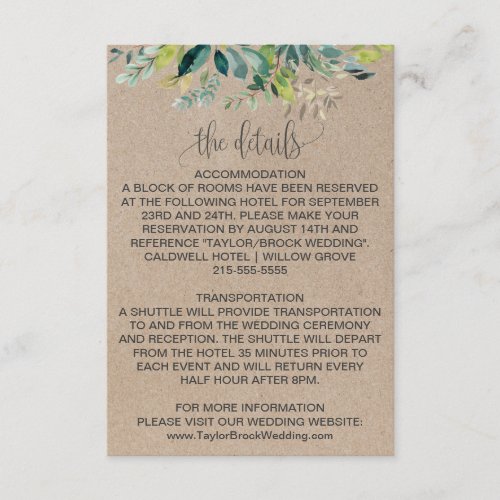 Kraft Foliage Wedding Details Enclosure Card