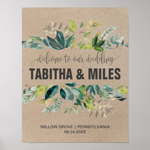 Kraft Foliage Wedding Welcome Poster