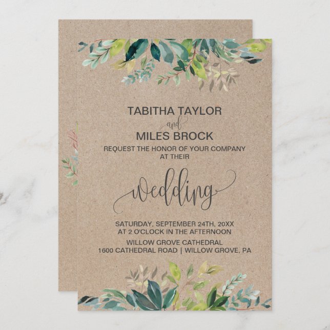 Kraft Foliage with Monogram Wreath Backing Wedding Invitation (Front/Back)